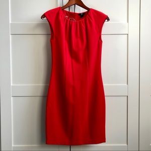 Red Gathered Neckline Sheath Dress